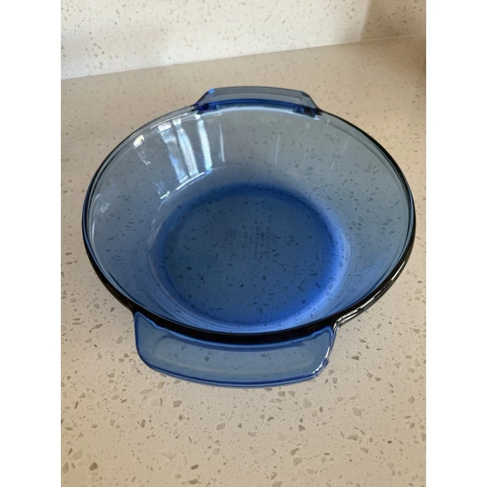 Vtg Anchor Hocking Cobalt Blue 2-Quart 9-inch Round Casserole Bake Pan, Handles